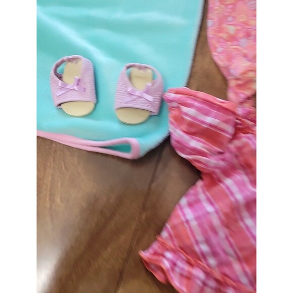 American Girl Bitty Baby Doll Pink Paisley Sleeper blanket shoes dress - Picture 6 of 8